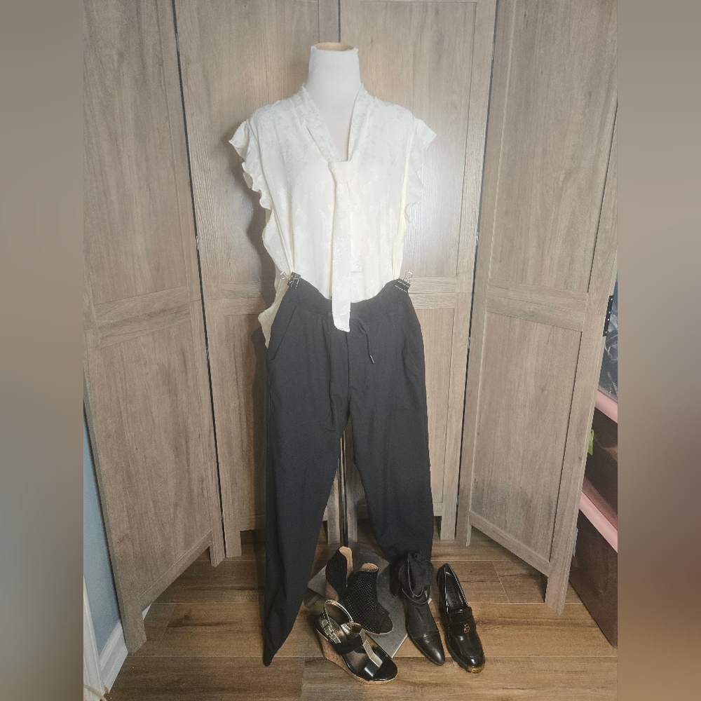 Women White Bow Blouse XL